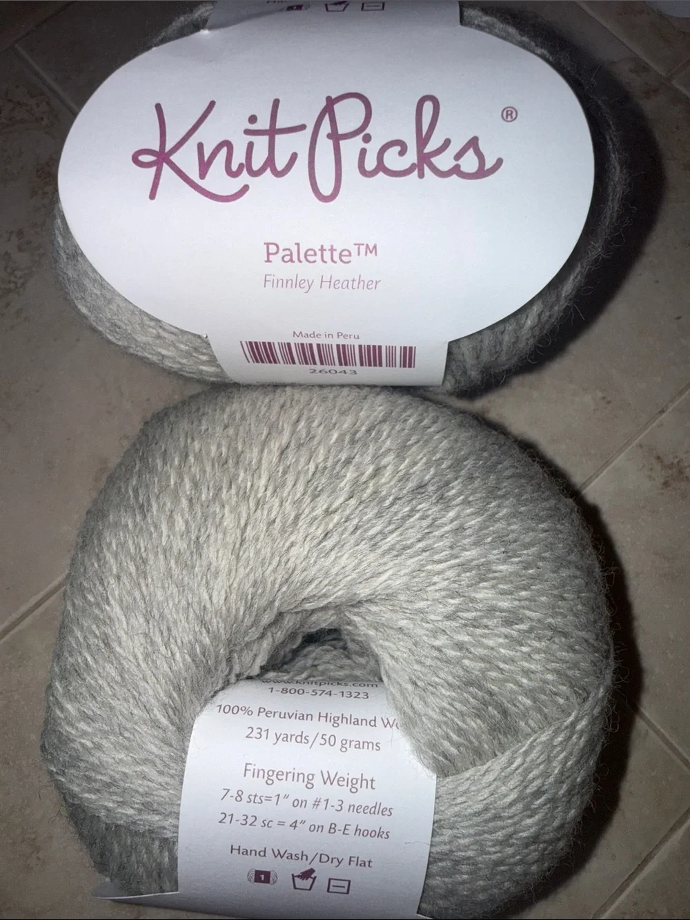 Knit Picks Palette Finnley Heather Kids Wool Yarn - Light Grey
